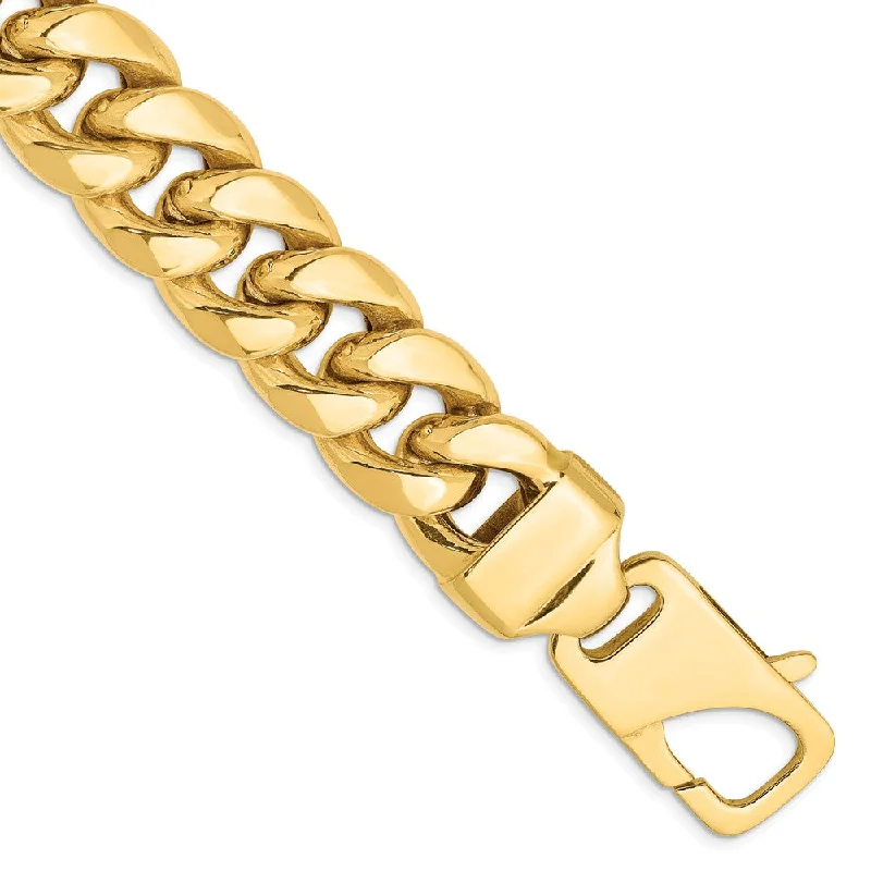 Men's 15mm 14k Yellow Gold Hollow Miami Cuban (Curb) Chain Bracelet