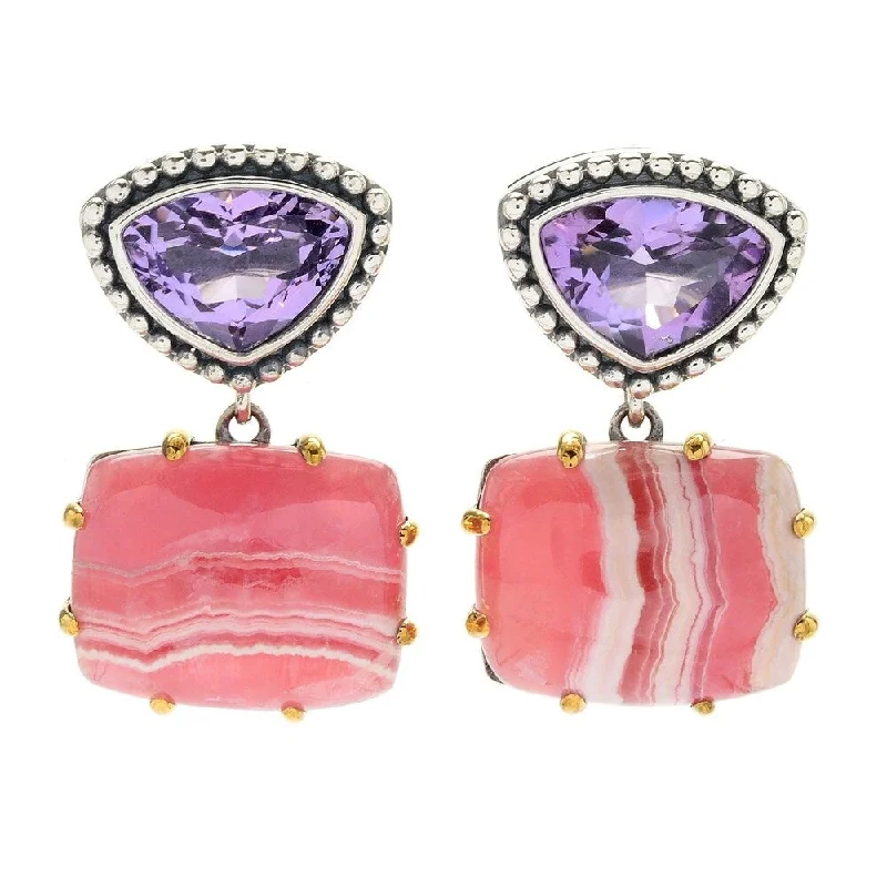 925 Sterling Silver Rhodochrosite and Pink Amethyst Earrings