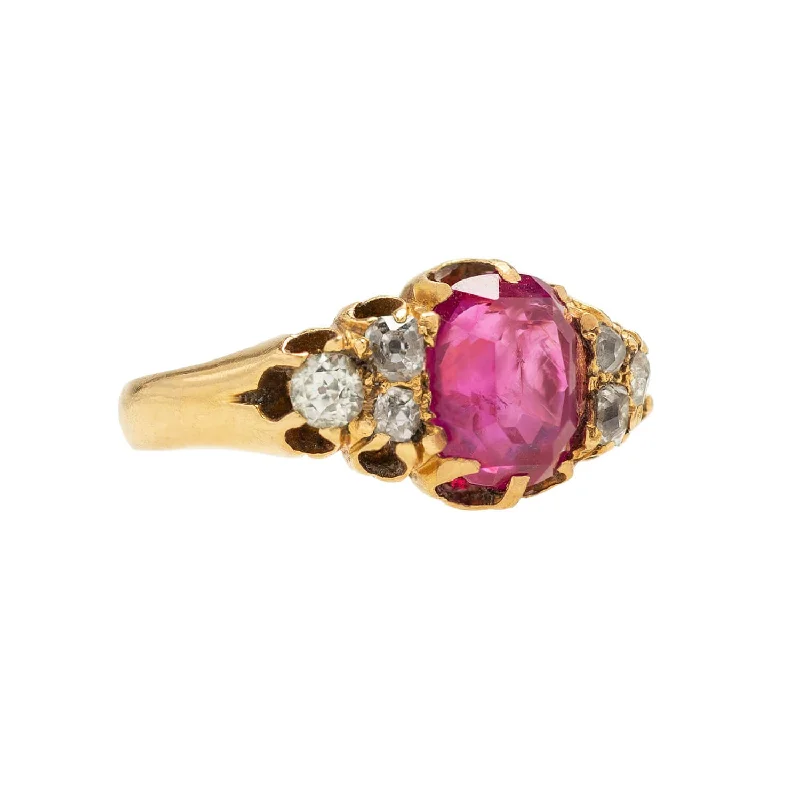 Victorian French 18k Burmese Ruby + Diamond Ring