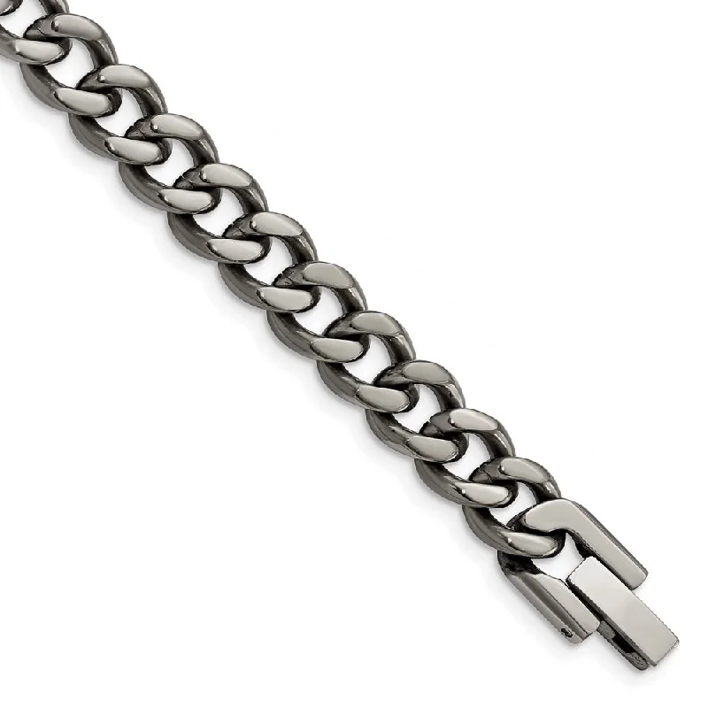 Men's 7.5mm Dark Gray Titanium Classic Curb Chain Bracelet, 8 Inch