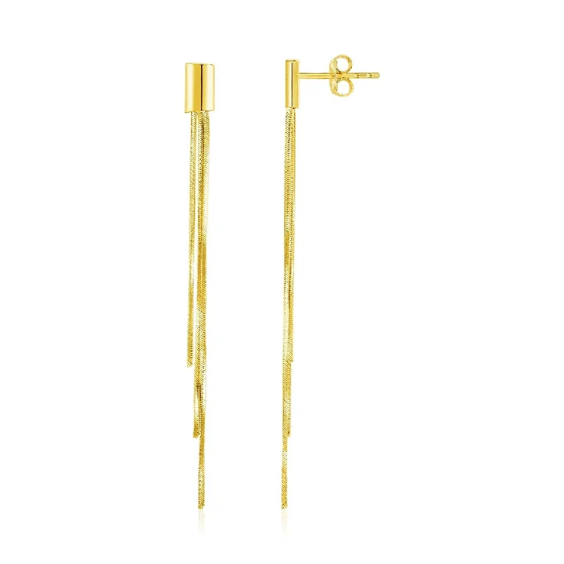 14k Yellow Gold Post Earrings with Long Chains