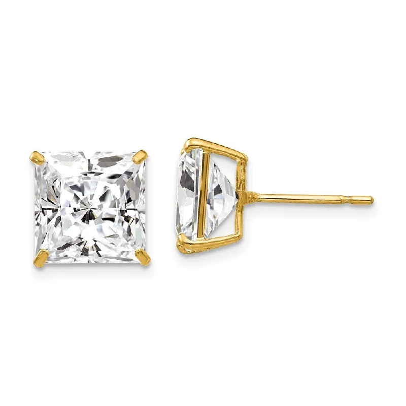 14k Yellow Gold Square CZ Stud Earrings (L-11 mm, W-11 mm)