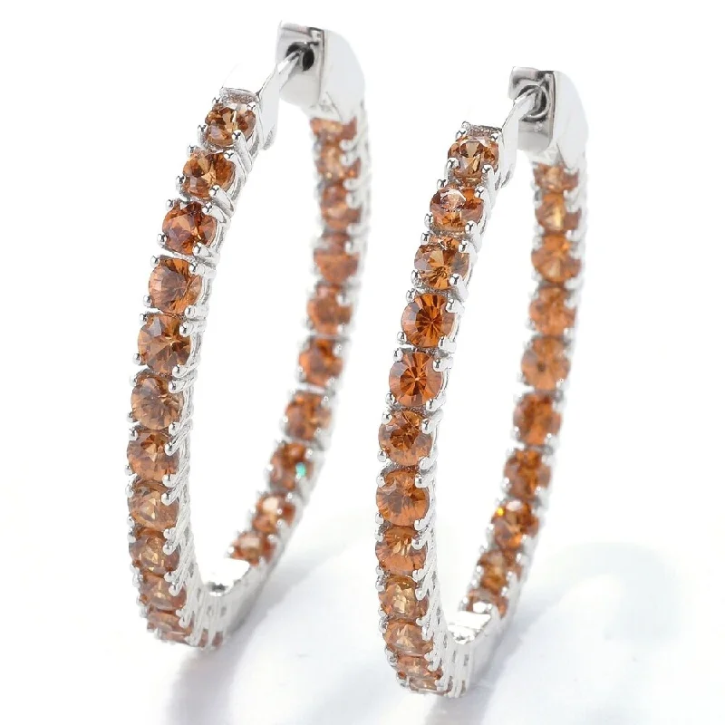 Sterling Silver Zircon Oval Hoop Earrings