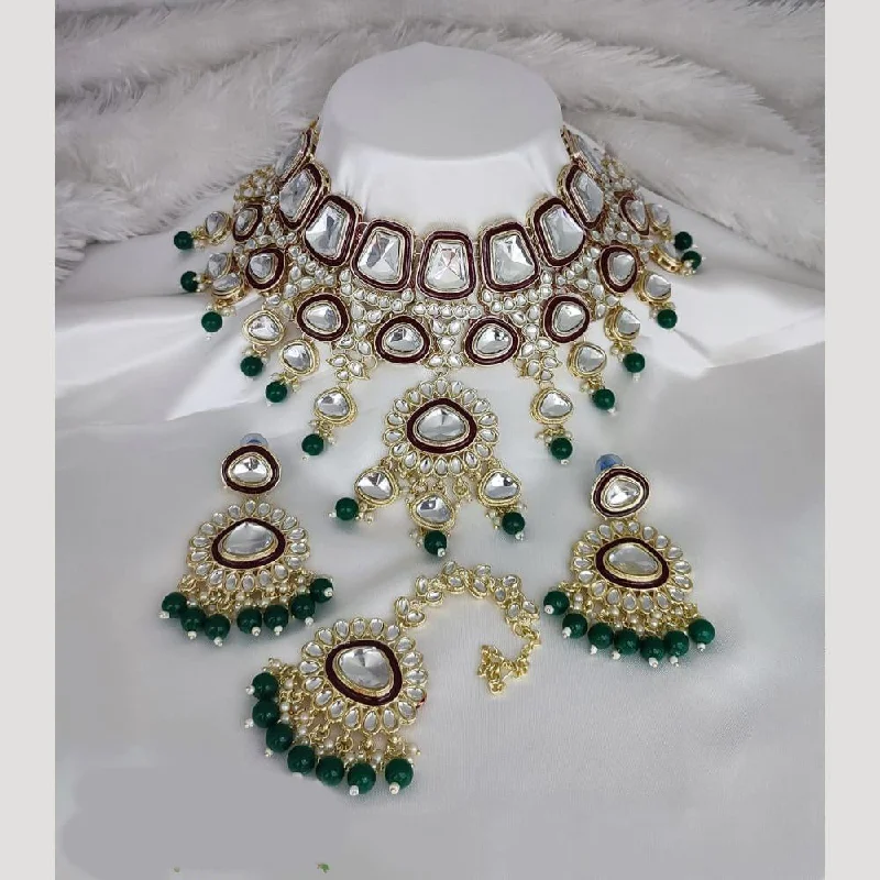 Manisha Jewellery Gold Plated Kundan Stone And Beads Meenakari Necklace Set