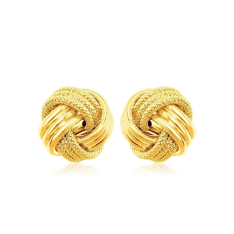 14k Yellow Gold Love Knot with Ridge Texture Earrings