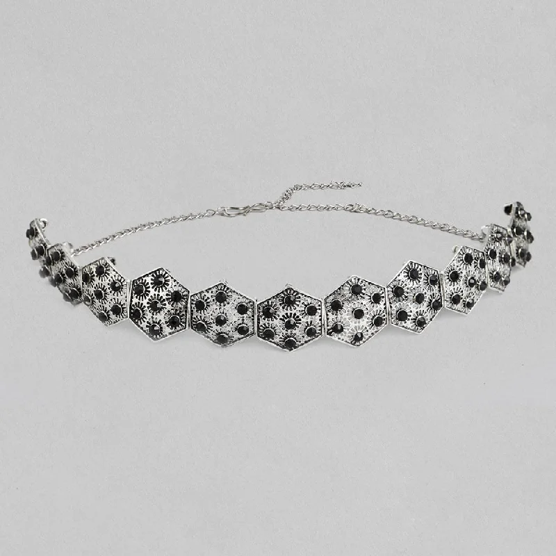 Bhavi Jewels Designer Oxidised Plated Black Stone Collar Necklace For Girls and Women