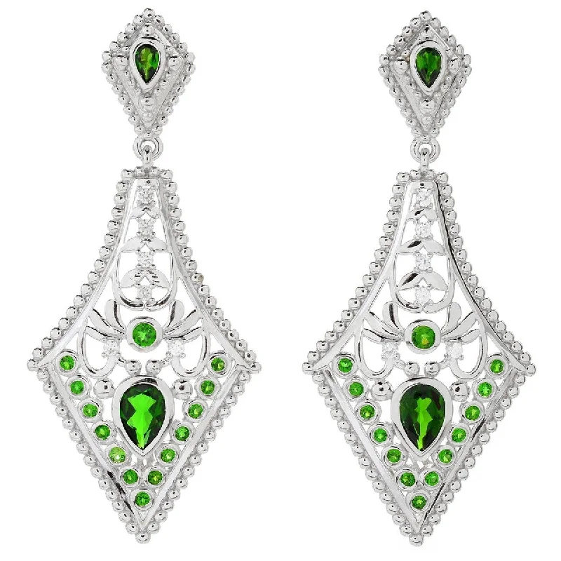 Dallas Prince Designs Sterling Silver 2.75" 4.02ctw Chrome Diopside Chevron Earrings