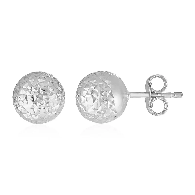 14k White Gold Ball Earrings with Crystal Cut Texture