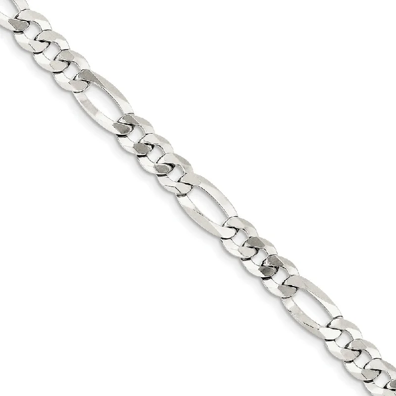 7mm Sterling Silver Flat Figaro Chain Bracelet