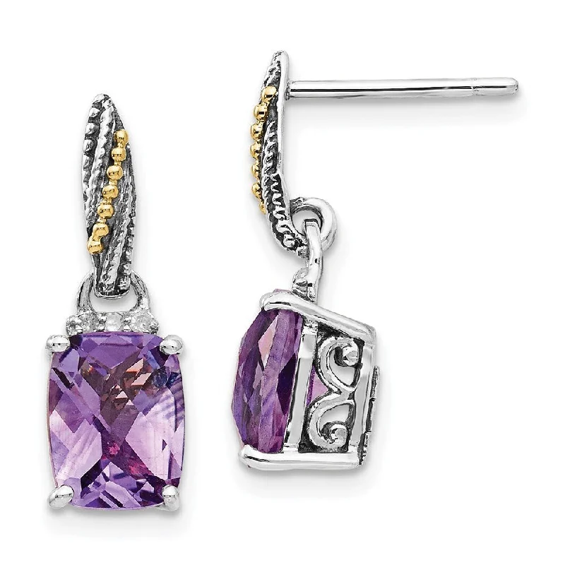 925 Sterling Silver Diamond and Gemstone Dangle Earrings (L-21 mm, W-7 mm)