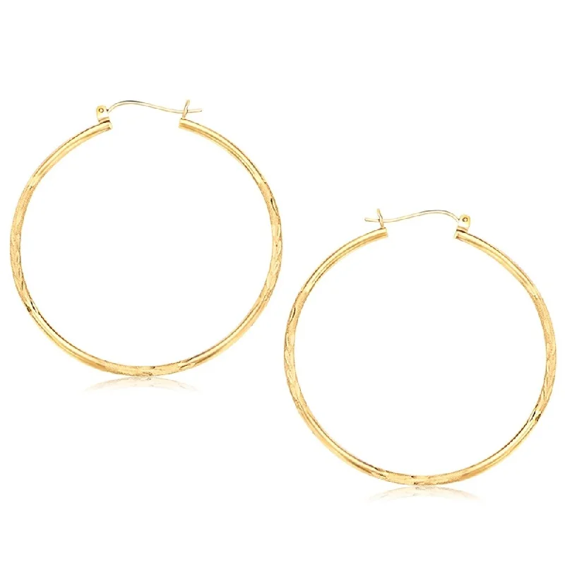 14k Yellow Gold Fancy Diamond Cut Extra Large Hoop Earrings (45mm Diameter)