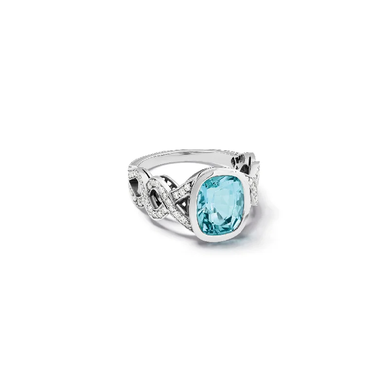 Serpentine Ring 18ct White Gold - Green Blue Aquamarine & Diamond