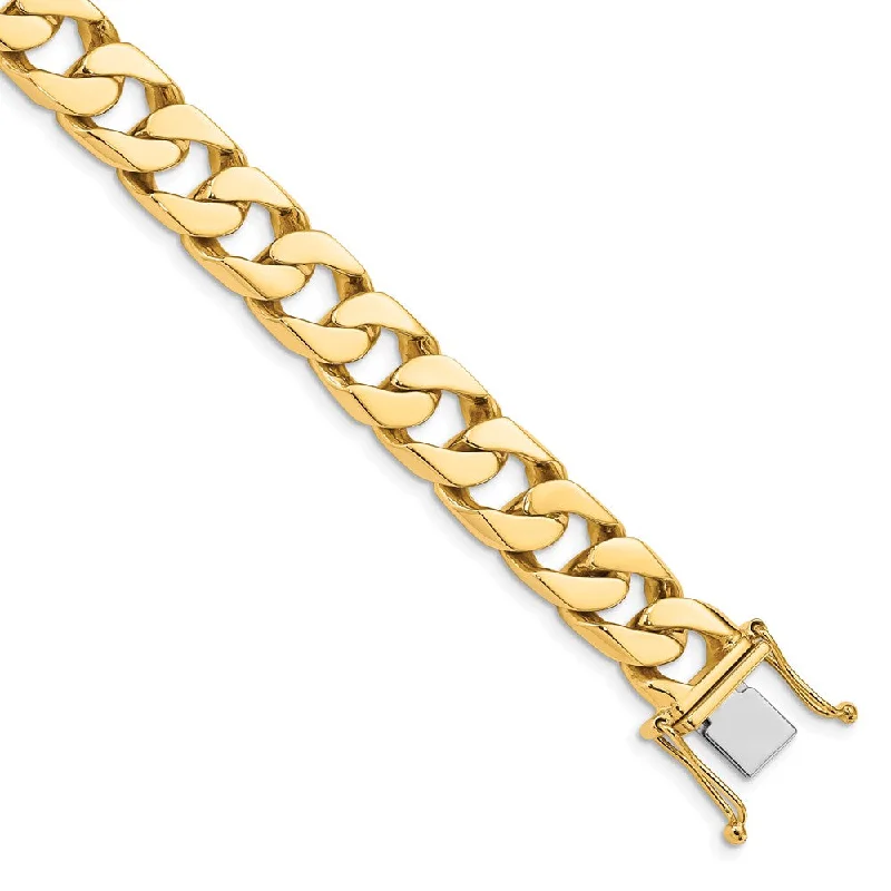 Men's 14k Yellow Gold, 10.5mm Flat Beveled Curb Chain Bracelet, 8 Inch