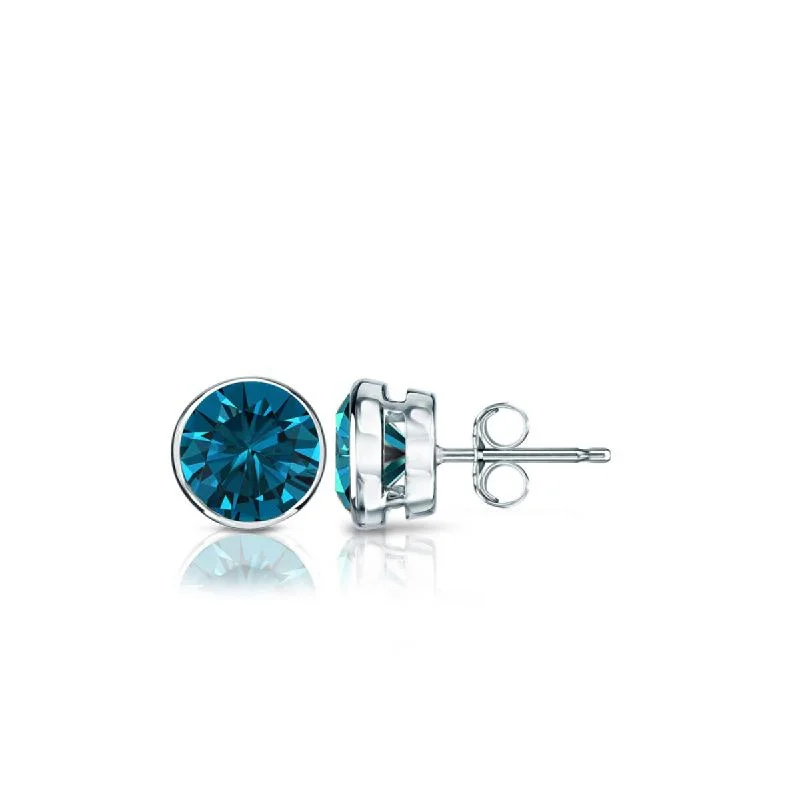 Auriya 14k Gold 1/2ctw Blue Diamond Stud Earrings Bezel-set (I1-I2)