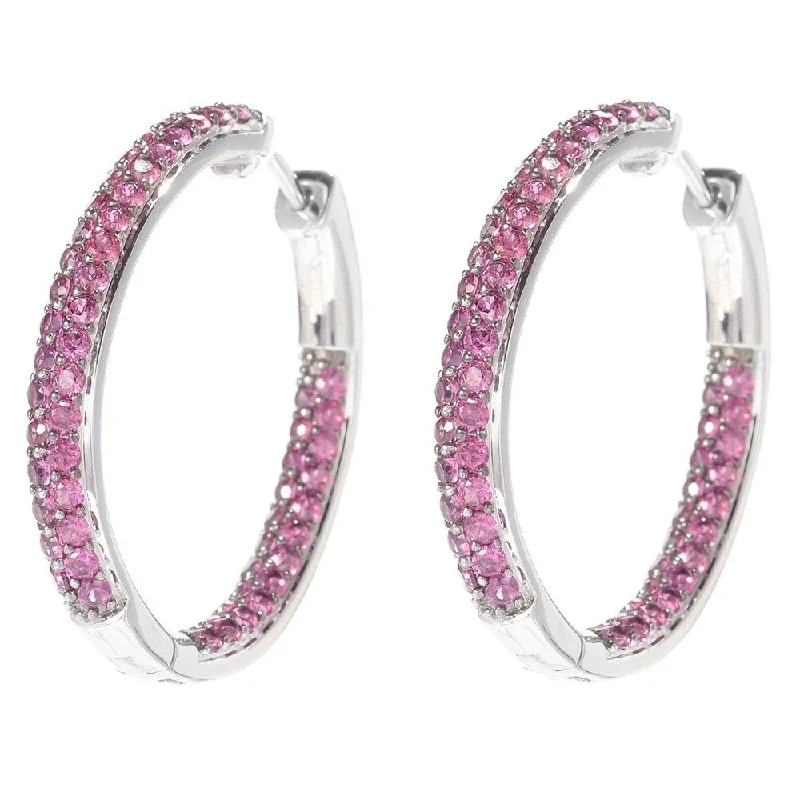 Sterling Silver 1.25" Rhodolite Inside-out Hoop Earrings