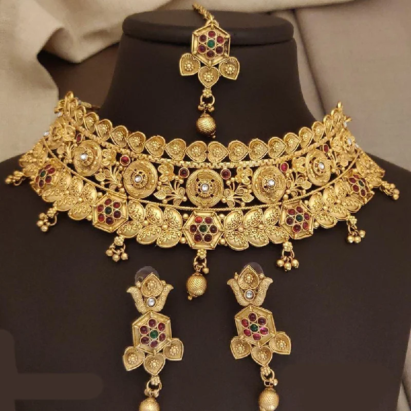 FS Collection Gold Plated Pota Choker Necklace Set