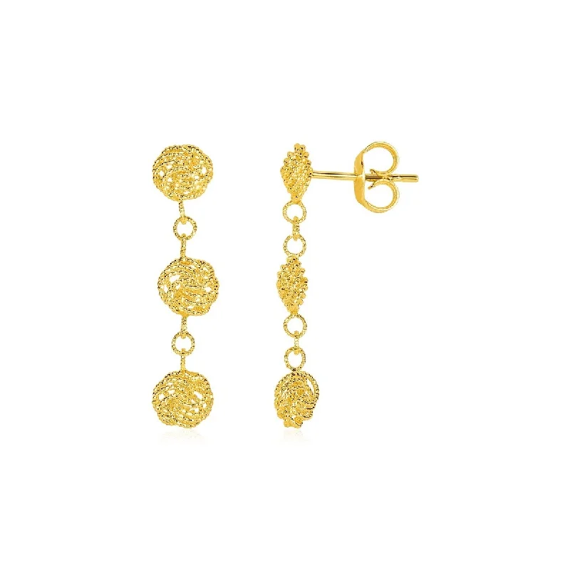 14k Yellow Gold Textured Love Knot Earrings