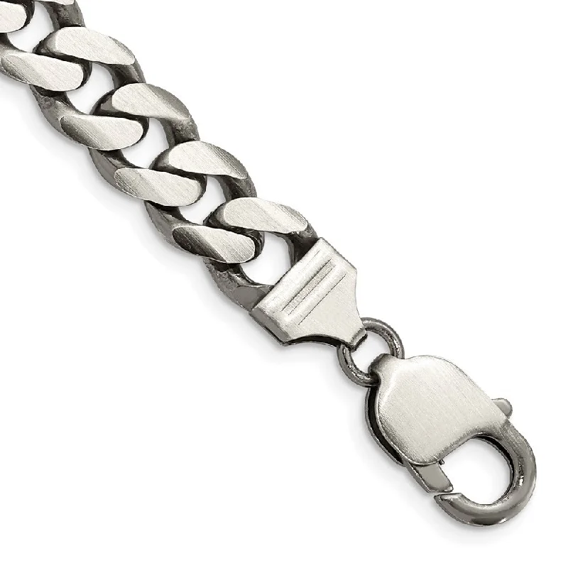 Men's 9mm Sterling Silver Solid Antiqued Flat Curb Chain Bracelet