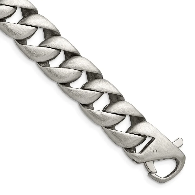 Men's 15mm Stainless Steel Brushed Curb Chain Bracelet, 8.5 Inch