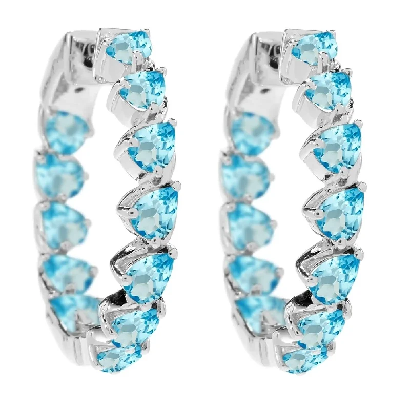 Sterling Silver 925 Swiss Blue Topaz Hoop Earrings