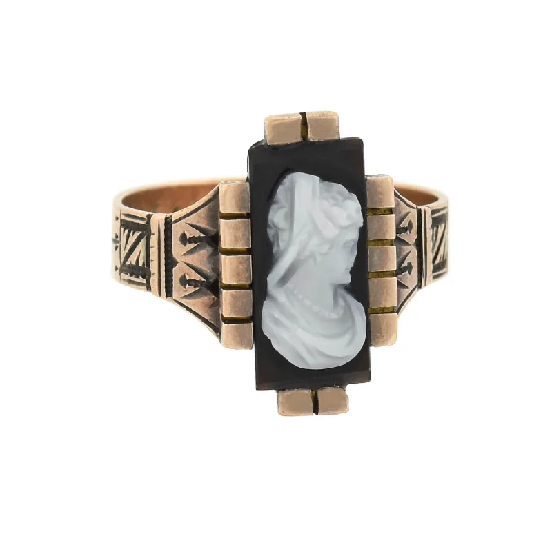 Victorian 14kt Sardonyx Hardstone Cameo Lady Ring