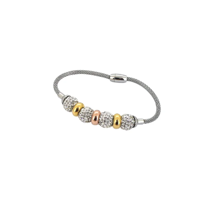 Stainless Steel Three Tone Lucky Ring Mesh Bracelet