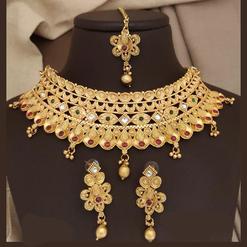 FS Collection Gold Plated Pota Choker Necklace Set