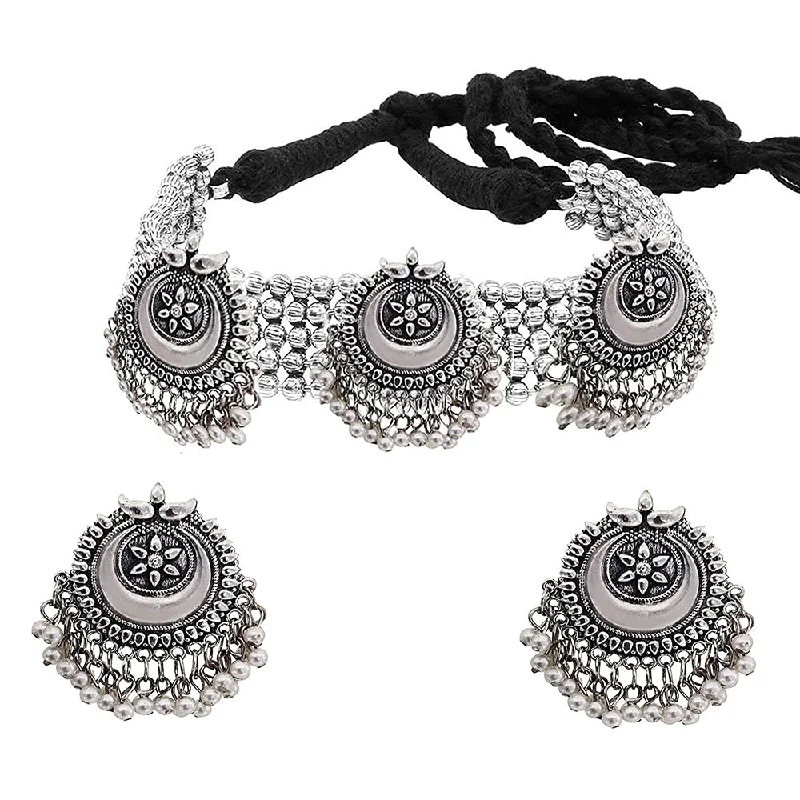 Bevy Pearls Oxidised Plated Choker Necklace Set