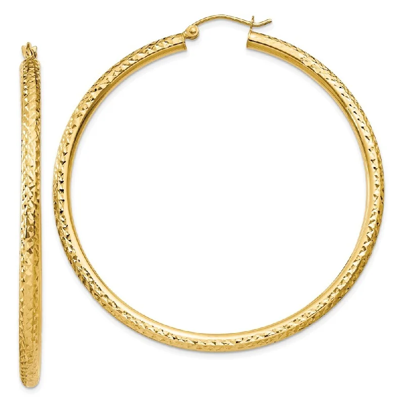 14k Yellow Gold Diamond-cut Round Hoop Earrings (L-55 mm, W-3 mm)