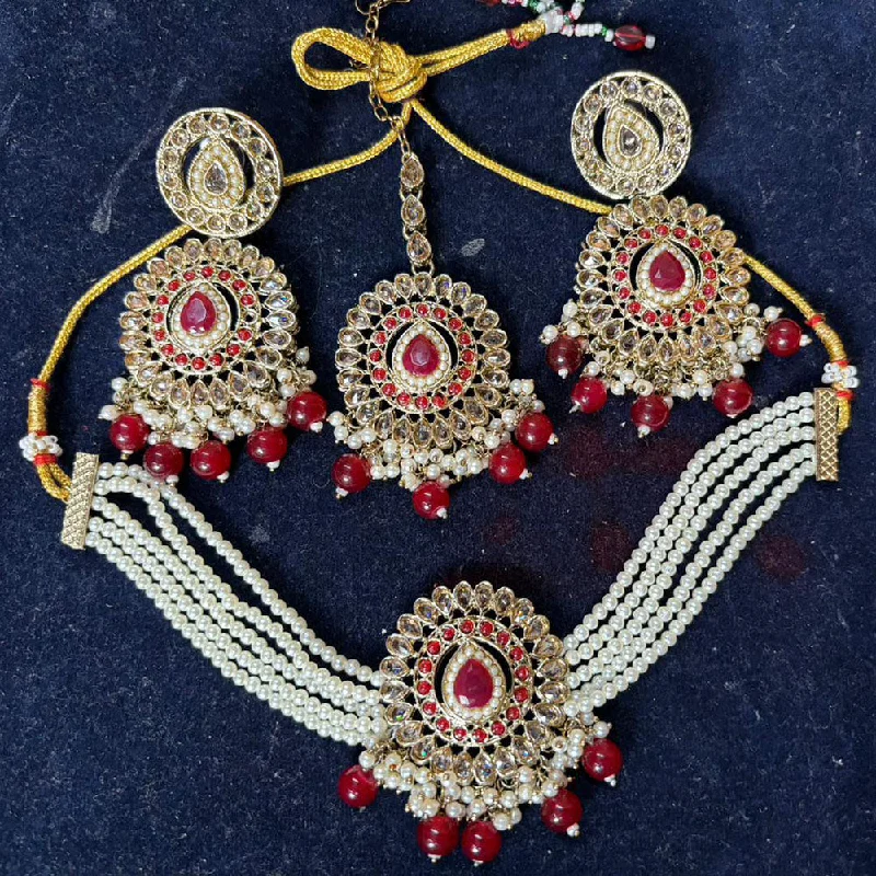 Shree Chamunda Jewellers Gold Plated Crystal Stone And Beads Choker Necklace Set