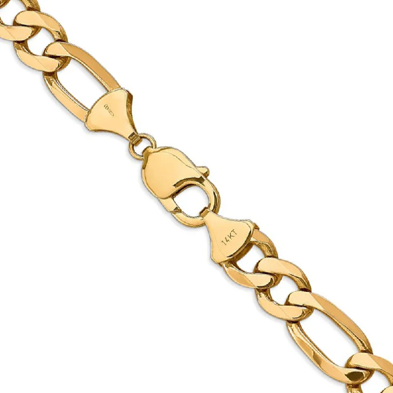 10mm, 14k Yellow Gold, Flat Figaro Chain Bracelet