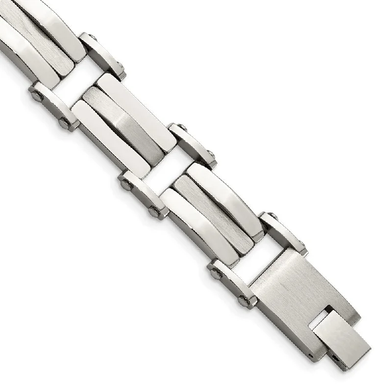 Men's 12mm Stainless Steel Polished and Satin Bracelet - 8.5 Inch