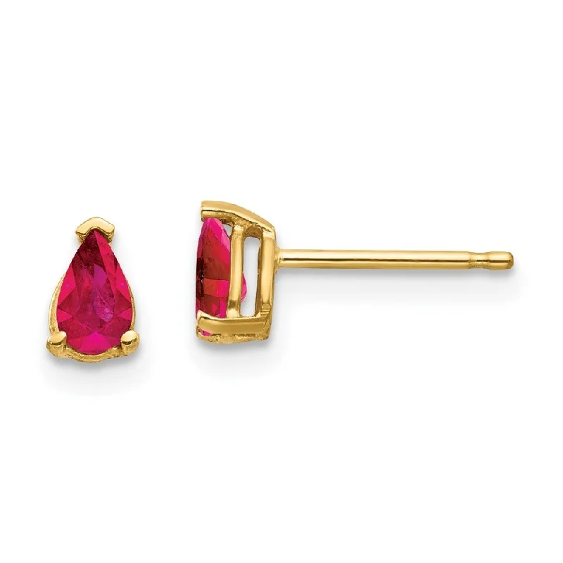 14k Yellow Gold Ruby Earrings (L-6 mm, W-3 mm)