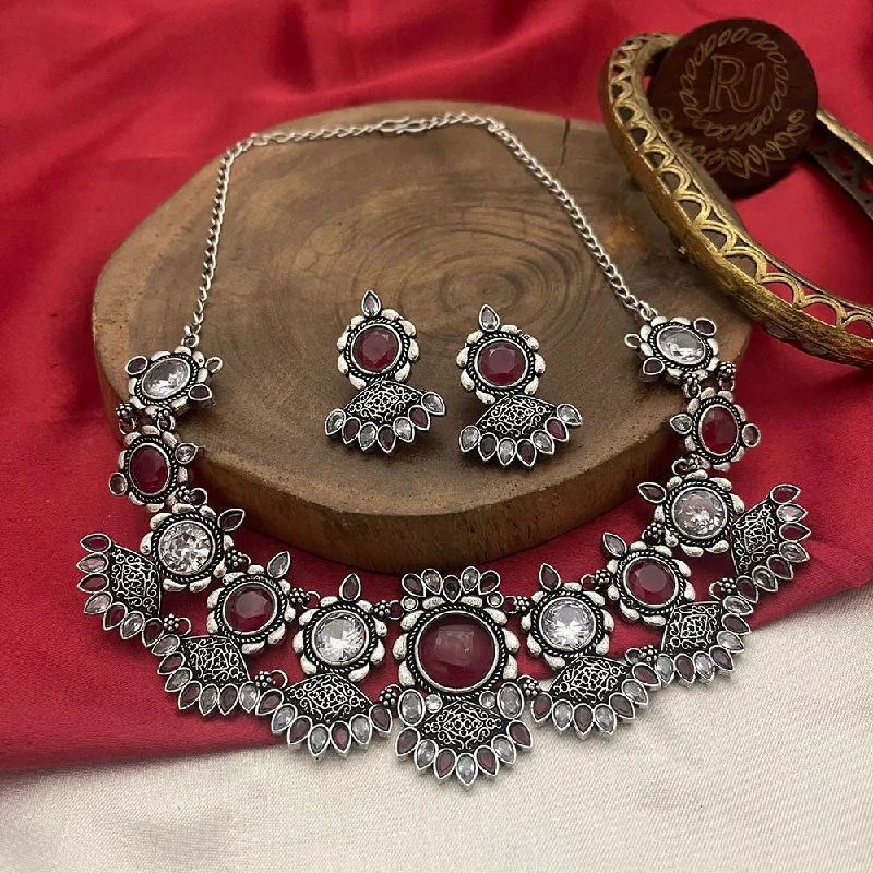 FS Collection Oxidised Plated Pota Stone Necklace Set