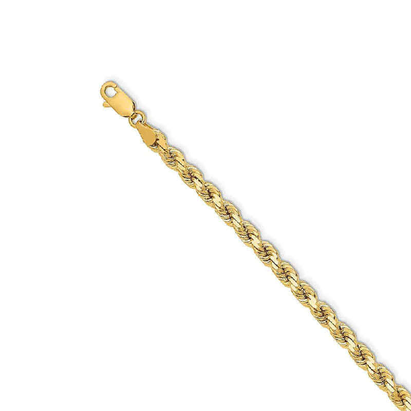 4.25mm 14k Yellow Gold Solid Diamond Cut Rope Chain Bracelet