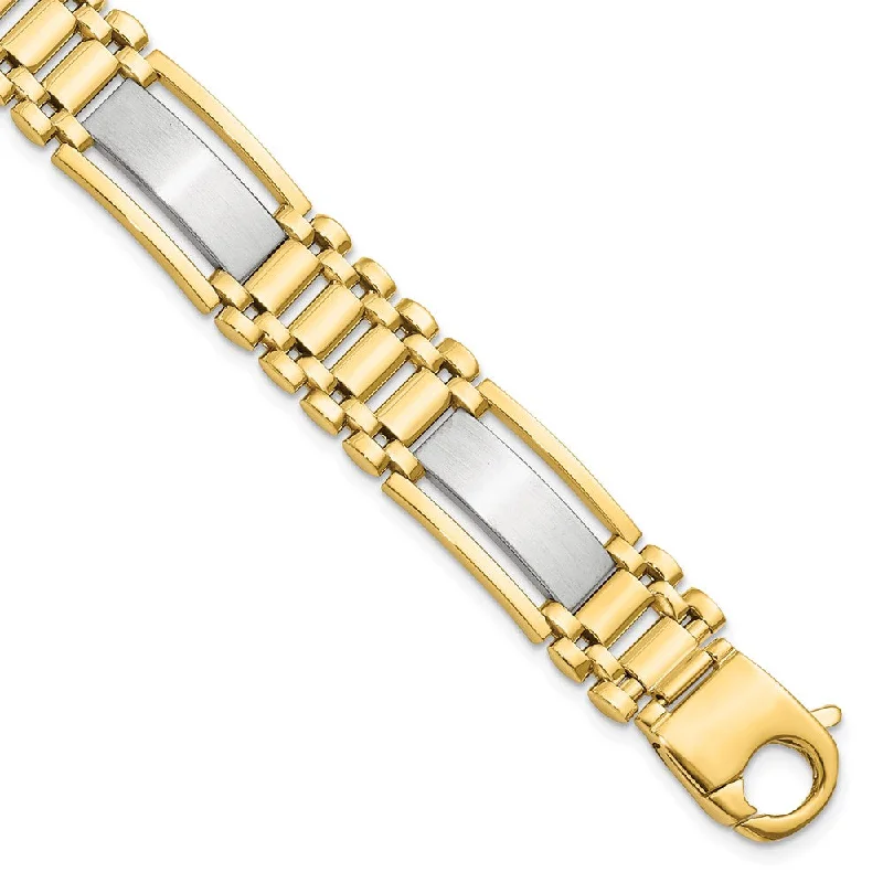 Men's 12.5mm 14k Two Tone Gold Polished & Satin Link Bracelet, 8.5 In.