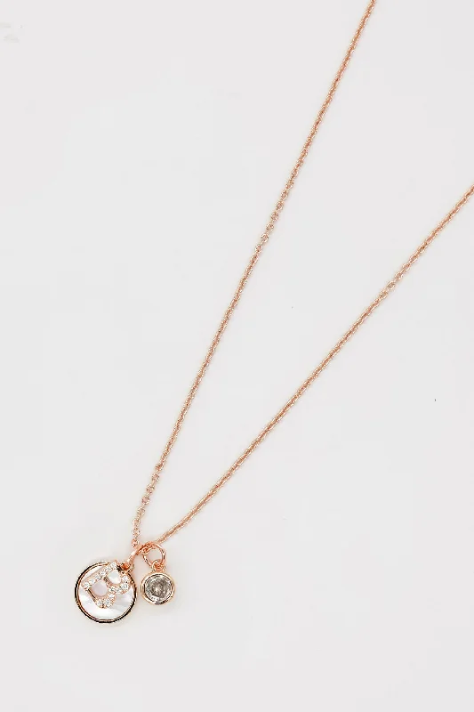 "B" Initial Necklace in Rose Gold