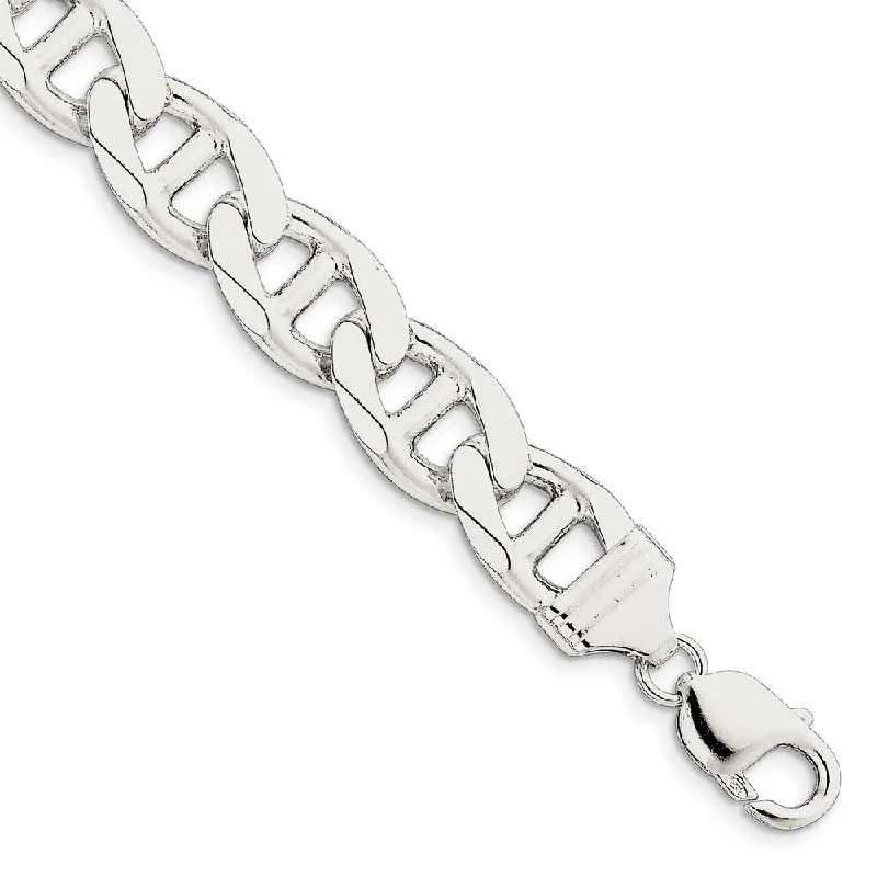 Mens 13.5mm Sterling Silver Solid Flat Cuban Anchor Chain Bracelet