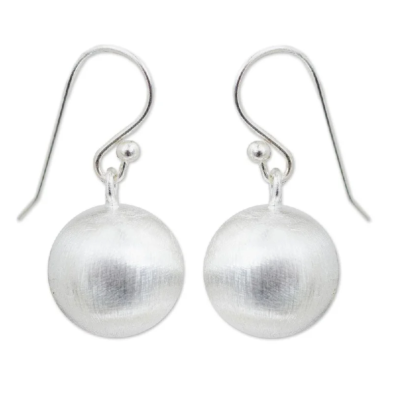 Handmade Sterling Silver 'Satin Ball' Earrings (Thailand) - 0.9L*0.5W