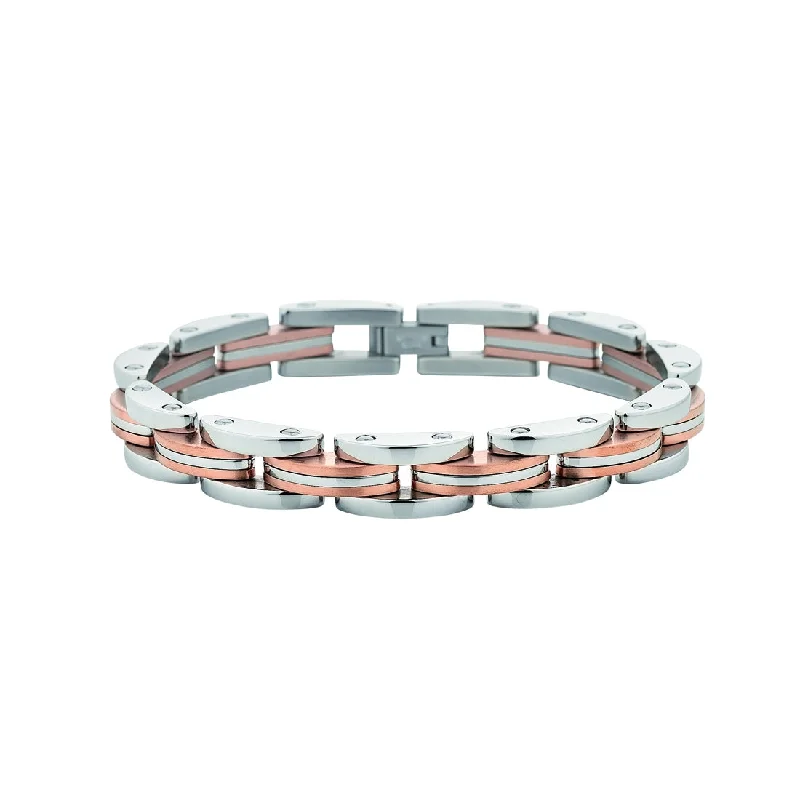 Stainless Steel Two Tone White and Rose Mens Bracelet