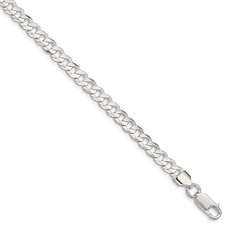 5.6mm Sterling Silver Solid Concave Beveled Curb Chain Bracelet