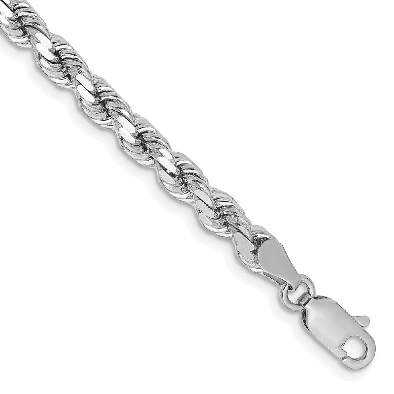 4.25mm 14K White Gold Diamond Cut Solid Rope Chain Bracelet