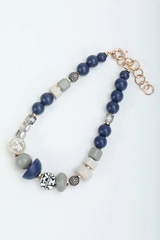 Navy Contrast Colour Beaded Necklace