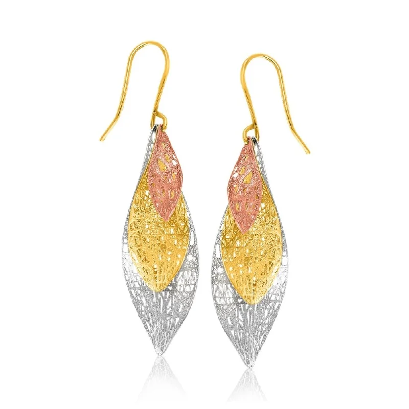 14k Tri-Color Gold Graduated Lace Dangling Earrings