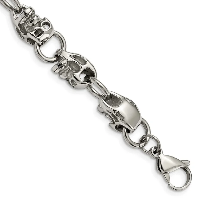 Men's Stainless Steel Skull Bracelet, 8.75 Inch