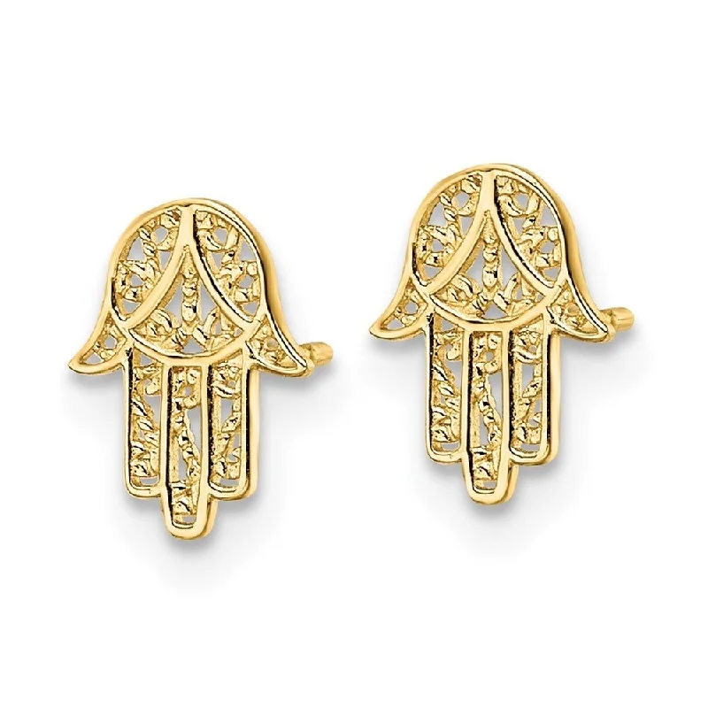 Diamond2Deal 14K Yellow Gold Hamsa Earrings (L-8.7mm, W-6.55mm)