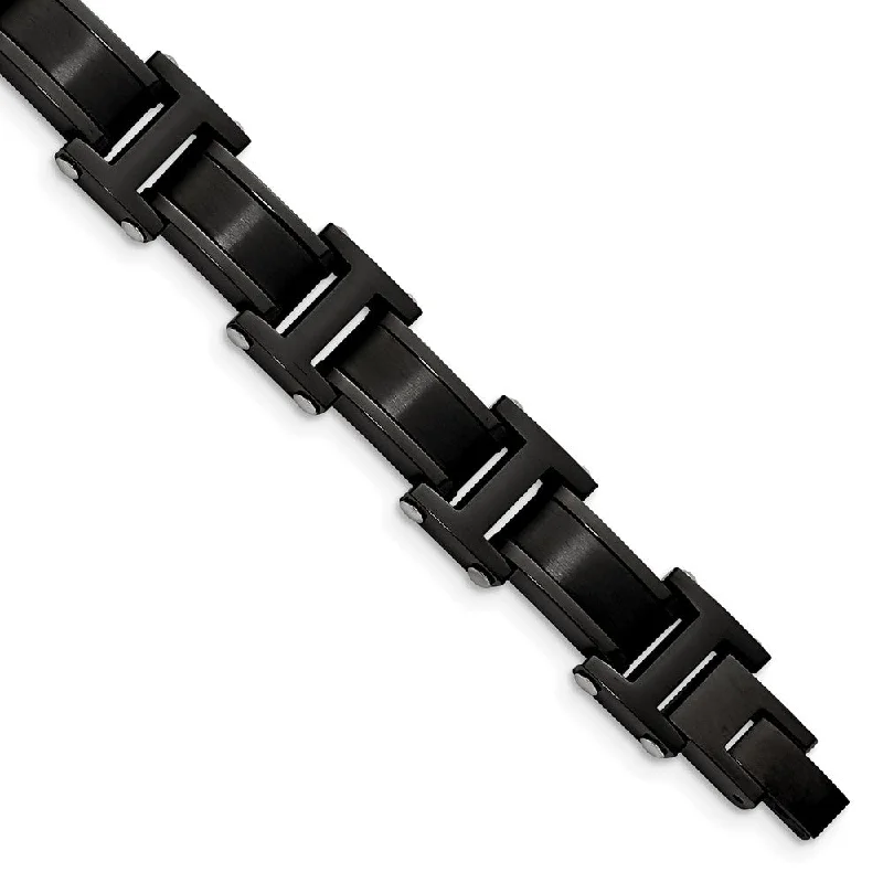 Men's 12.5mm Black Plated Stainless Steel Link Bracelet, 8.25 Inch