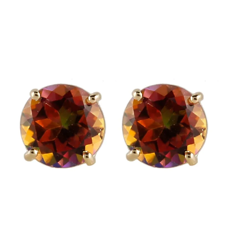 14K Yellow Gold 2ctw Sunset Topaz 6mm Round Stud Earrings