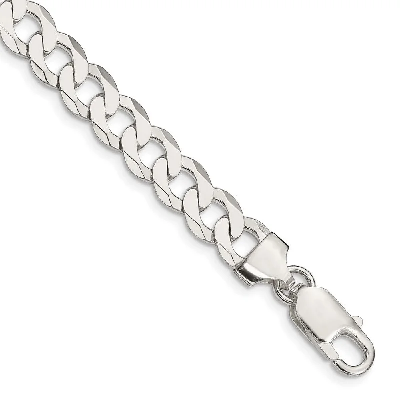 7.5mm Sterling Silver Solid Flat Curb Chain Bracelet