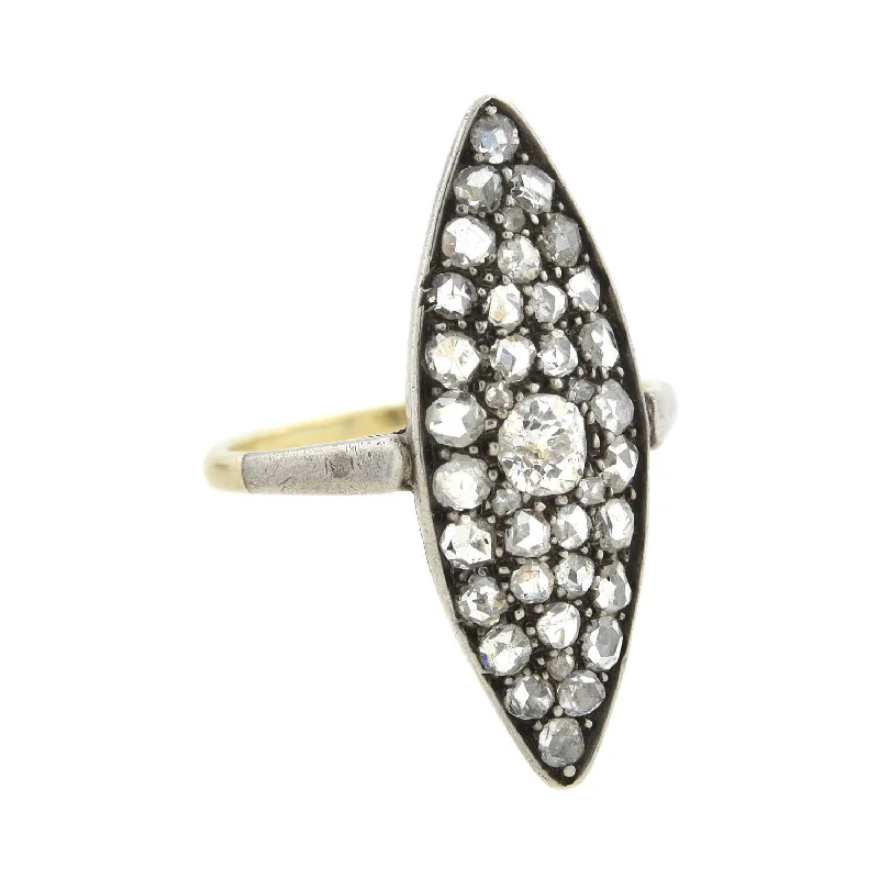 Edwardian 21kt/Sterling + Diamond Navette Ring